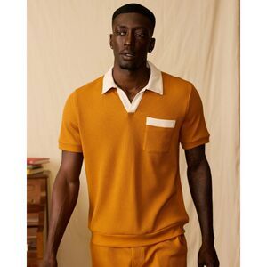 Dandy Del Mar Cannes Shirt Waffle Knit Resort Polo Retro Beach Sienna Men Small